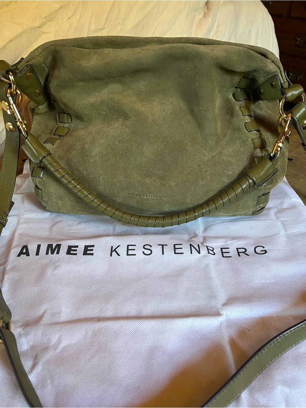Aimee Kestenberg Olive Green Suede Shoulder Hobo